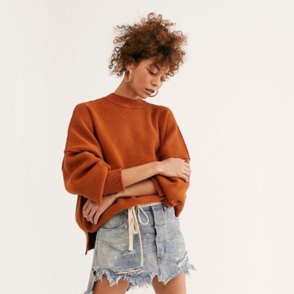 Free People Easy Street Tunic Sweater Oversized Chunky Orange Size Extra Small
